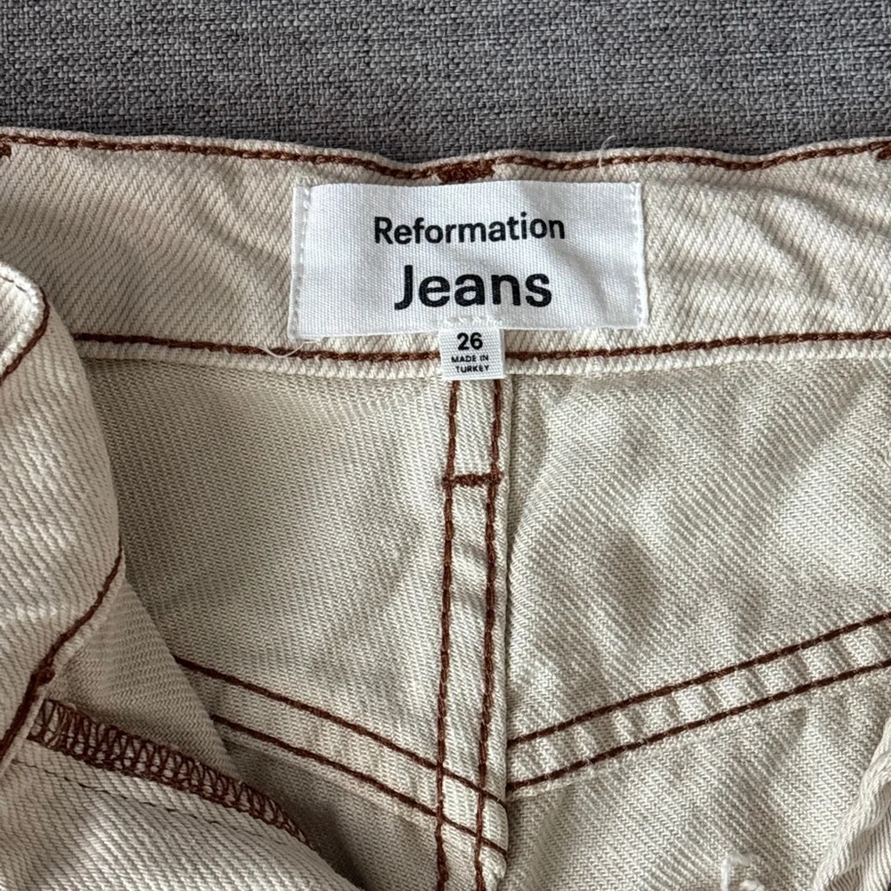 Reformation Cowboy High Rise Straight Jeans in Cream Color, Size 26